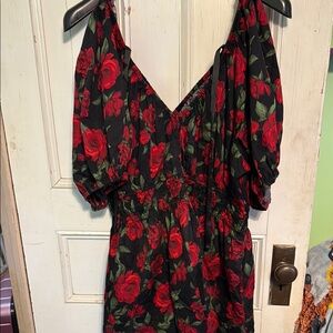 Red and Black Puff Sleeve Mini Sundress for Weddings